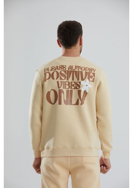 Baskılı Içi Polarlı Unisex Bisiklet Yaka Sweatshirt