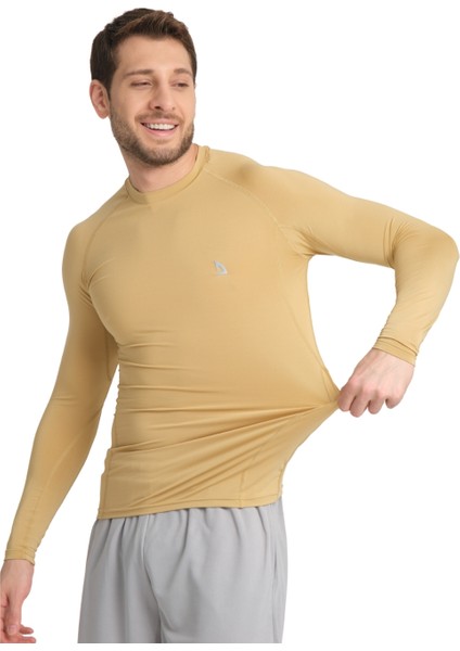 Erkek Uzun Kollu Gold Bej Likralı Fit Compression Spor Body Tshirt DMN1453884353