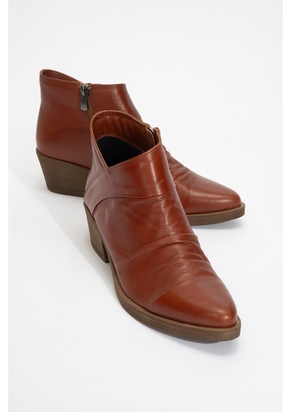 Rule Koyu Taba Hakiki Deri Kadın Kalın Topuklu Bot