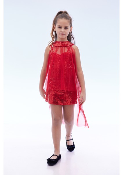 Kız Çocuk Pullu Pelerinli Trend Abiye Elbise AK2244 fırsatları