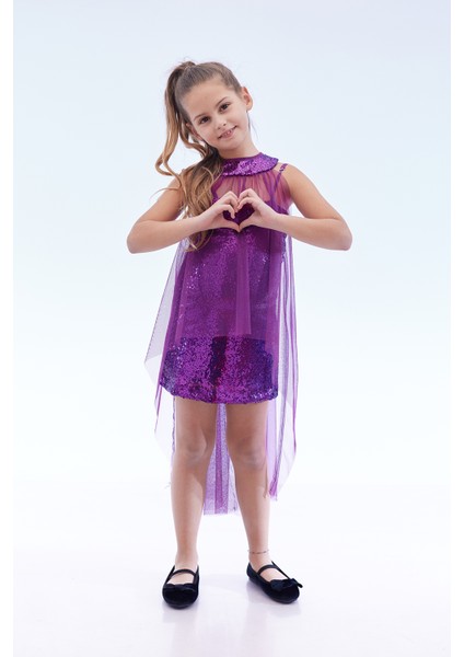 Kız Çocuk Pullu Pelerinli Trend Abiye Elbise AK2244 fiyatları