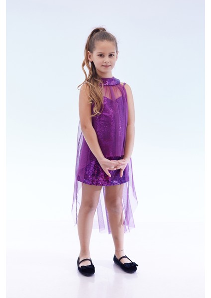 Kız Çocuk Pullu Pelerinli Trend Abiye Elbise AK2244 modelleri