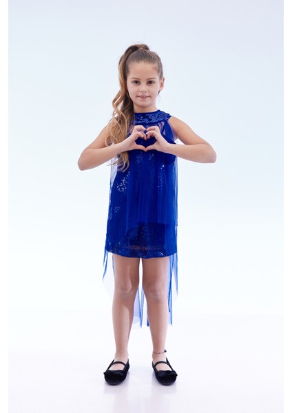 Kız Çocuk Pullu Pelerinli Abiye Elbise Uzun Klasik Stil Özel Günler İçin modelleri