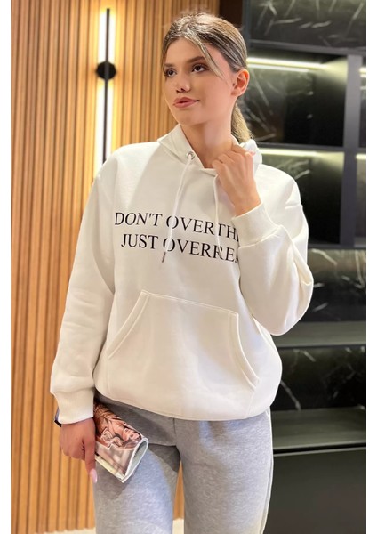 Kapüşonlu Üç Iplik Şardonlu Yazı Baskılı Kadın Sweatshirt fiyatları