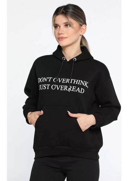 Kapüşonlu Üç Iplik Şardonlu Yazı Baskılı Kadın Sweatshirt fiyatları
