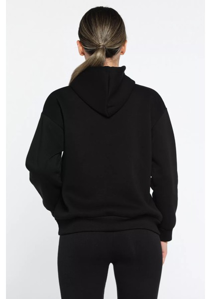 Kapüşonlu Üç Iplik Şardonlu Yazı Baskılı Kadın Sweatshirt modelleri