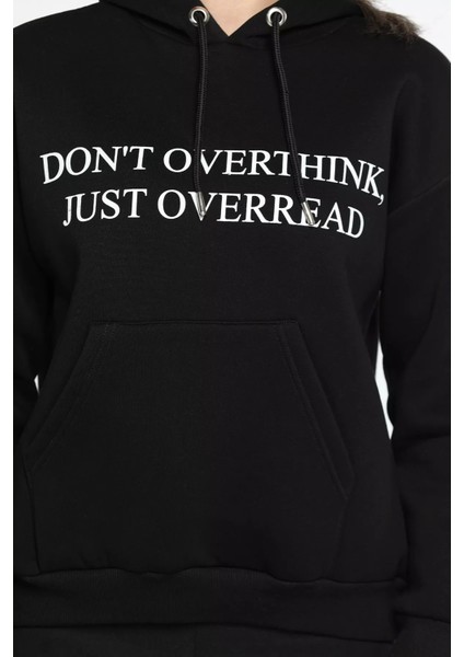 Kapüşonlu Üç Iplik Şardonlu Yazı Baskılı Kadın Sweatshirt fırsatları