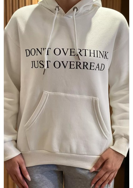 Kapüşonlu Üç Iplik Şardonlu Yazı Baskılı Kadın Sweatshirt