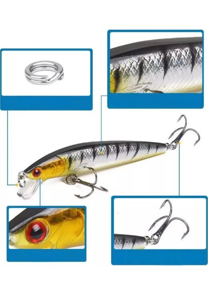 10 Adet 10CM 9gr Minnow Olta Yem Seti Rapala 1m Derinlik 10 Renk Karbon Çelik Iğne