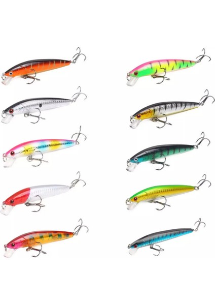 10 Adet 10CM 9gr Minnow Olta Yem Seti Rapala 1m Derinlik 10 Renk Karbon Çelik Iğne