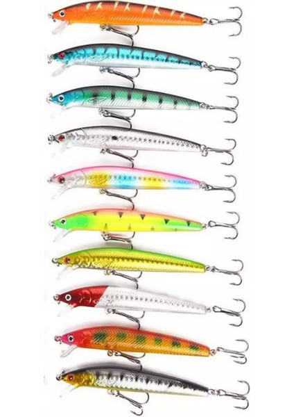 10 Adet 10CM 9gr Minnow Olta Yem Seti Rapala 1m Derinlik 10 Renk Karbon Çelik Iğne