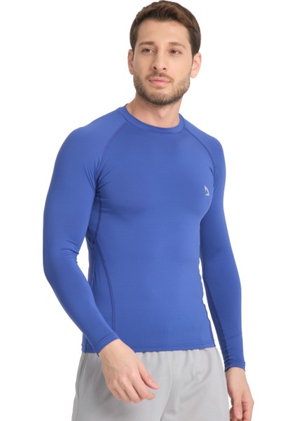 Erkek Uzun Kollu Sax Mavisi Fit Compression Fitness Spor Body Tshirt DMN1523279759