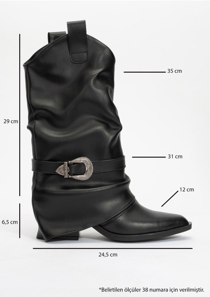 Okus Siyah Cilt Kadın Tokalı Kalın Topuklu Kısa Çizme fırsatları