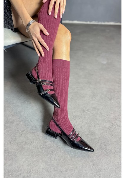 Günlük Kadın Rugan Sivri Burun Ayarlanabilir Kemerli Baretli Kısa Blok Topuklu Ayakkabı 455 - 54 fiyatları