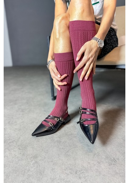 Günlük Kadın Rugan Sivri Burun Ayarlanabilir Kemerli Baretli Kısa Blok Topuklu Ayakkabı 455 - 54 modelleri