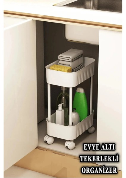 Arispa Lizbon Çok Amaçlı 2 Katlı Evye Altı Düzenleyici Dolap Içi Tezgah Altı Tekerlekli Organizer