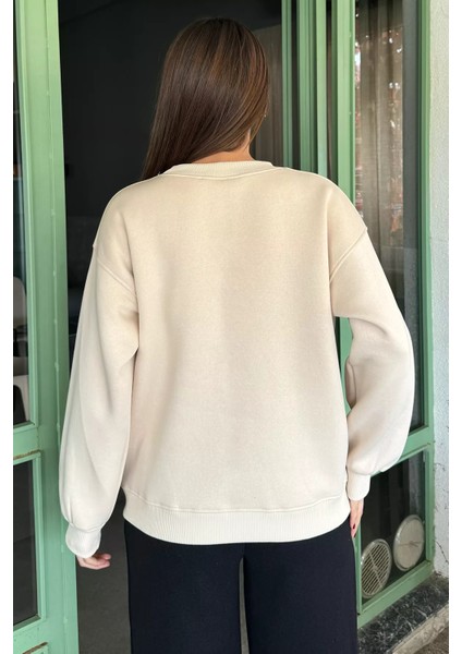 Gül Detaylı Şardonlu Sweatshirt