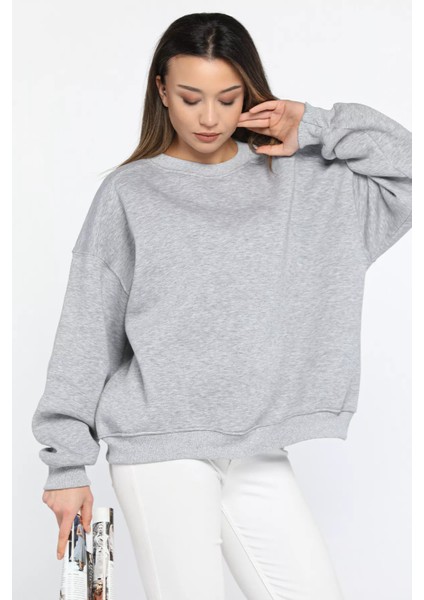 Bisiklet Yaka Oversize Kadın Sweatshirt