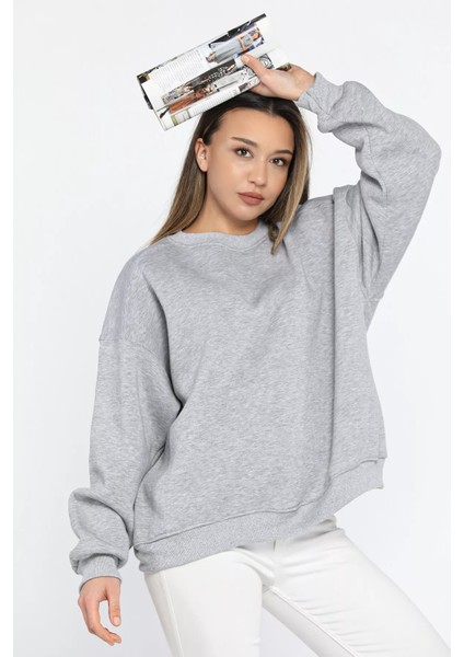 Bisiklet Yaka Oversize Kadın Sweatshirt