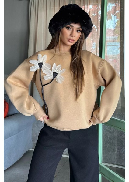 Gül Detaylı Şardonlu Sweatshirt