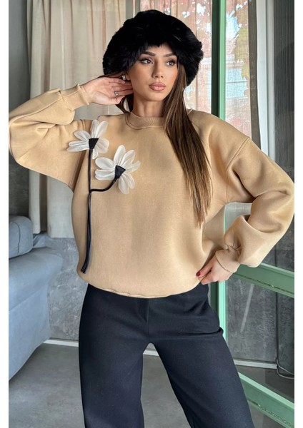 Gül Detaylı Şardonlu Sweatshirt