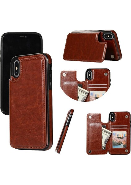 Kart Tutucu Kickstand Çift Manyetik ile IPhone Xs Max Için Cüzdan Kılıf (Yurt Dışından)