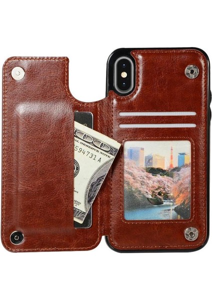 Kart Tutucu Kickstand Çift Manyetik ile IPhone Xs Max Için Cüzdan Kılıf (Yurt Dışından)