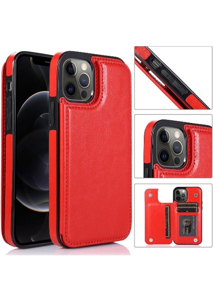 IPhone 12 Için Cüzdan Durumda Pro Max Çift Manyetik Toka Kart Yuvaları Pu (Yurt Dışından)