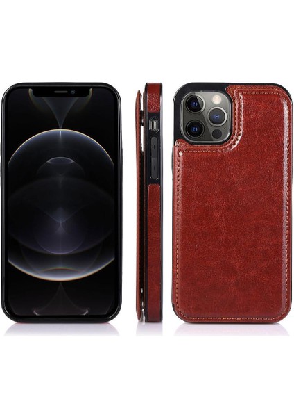 IPhone 12 Için Cüzdan Durumda Pro Max Çift Manyetik Toka Kart Yuvaları Pu (Yurt Dışından)