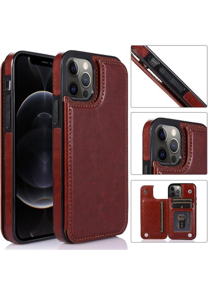 IPhone 12 Için Cüzdan Durumda Pro Max Çift Manyetik Toka Kart Yuvaları Pu (Yurt Dışından)