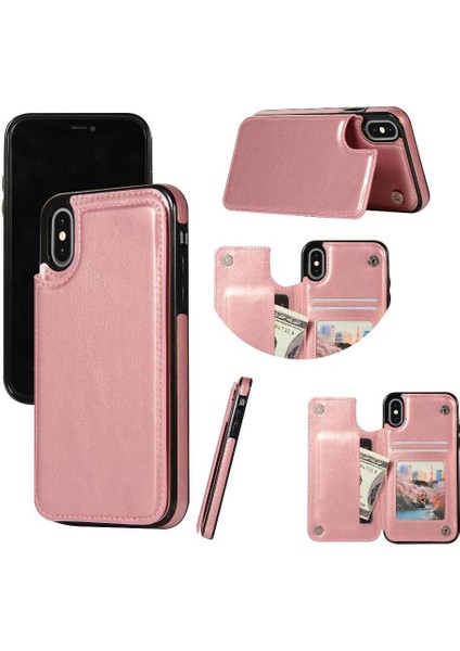 Kart Tutucu Kickstand Çift Manyetik ile IPhone Xs Max Için Cüzdan Kılıf (Yurt Dışından)
