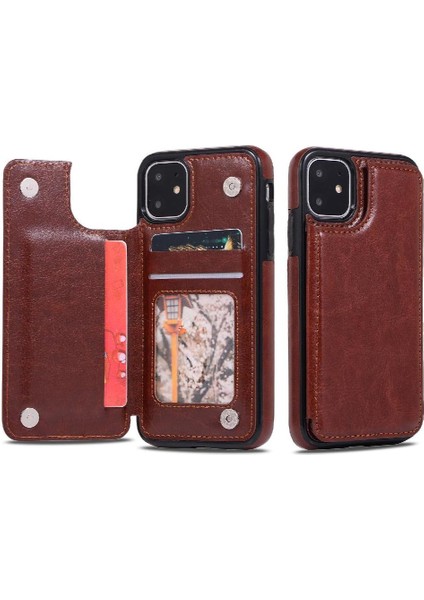 Kart Tutucu Çift ile IPhone 11 Pu Deri Kickstand Için Cüzdan Kılıf (Yurt Dışından)