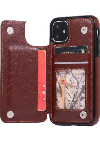 Kart Tutucu Çift ile IPhone 11 Pu Deri Kickstand Için Cüzdan Kılıf (Yurt Dışından)
