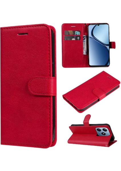 Realme C61 Klasik Düz Renk ile Yüksek Kaliteli Deri Için Flip Case (Yurt Dışından)