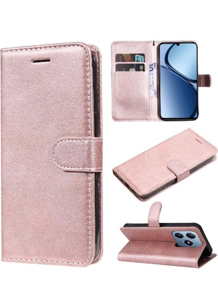 Realme C61 Klasik Düz Renk ile Yüksek Kaliteli Deri Için Flip Case (Yurt Dışından)