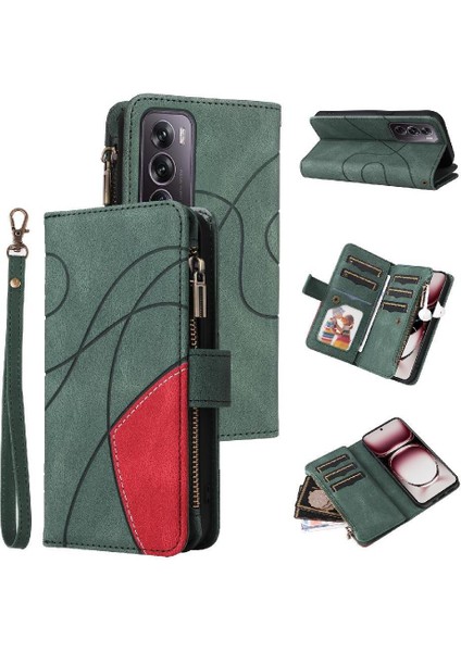 Oppo Oppo 12 Pro 5g Dokuz Kart Yuvaları Iki Renkli Dikiş Kickstand Için Kılıf (Yurt Dışından)