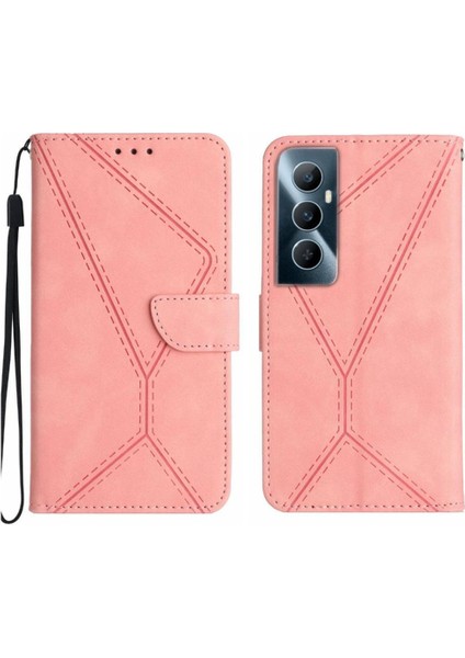 Realme C65 4g Için Flip Case Yüksek Kalite Tpu Dikiş Kabartmalı Yumuşak Pu (Yurt Dışından)