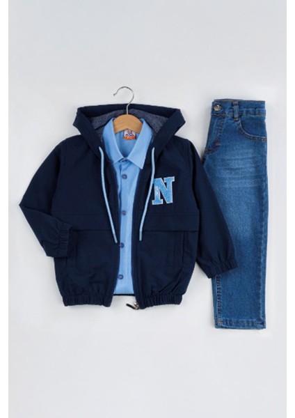 N Panç Işleme Detaylı Kol Lastikli 3 Lü Erkek çocuk takım - Lacivert