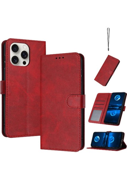 IPhone 13 Için Flip Case Pro Max Saf Renk Pu Deri Kickstand ile (Yurt Dışından)