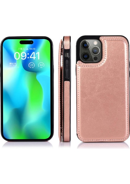 Kart Tutucu Toka ile IPhone 14 Pro Kart Yuvaları Pu Deri Için Cüzdan Kılıf (Yurt Dışından)