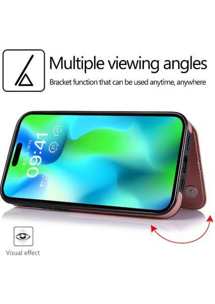 Kart Tutucu Toka ile IPhone 14 Pro Kart Yuvaları Pu Deri Için Cüzdan Kılıf (Yurt Dışından)