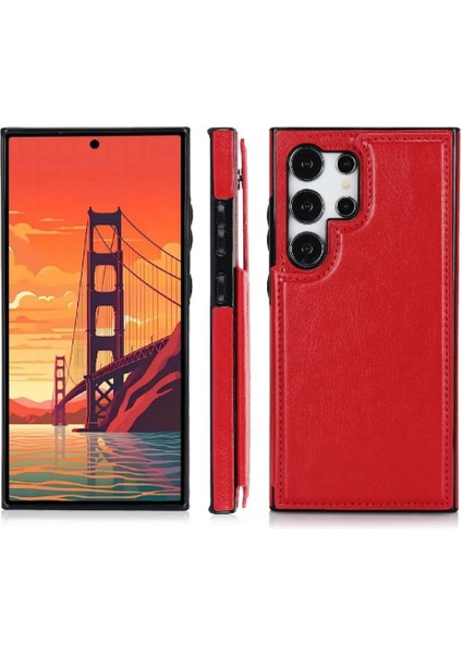 Samsung Galaxy S24 Ultra Kart Yuvaları Için Cüzdan Kılıf Pu Deri Çift (Yurt Dışından)