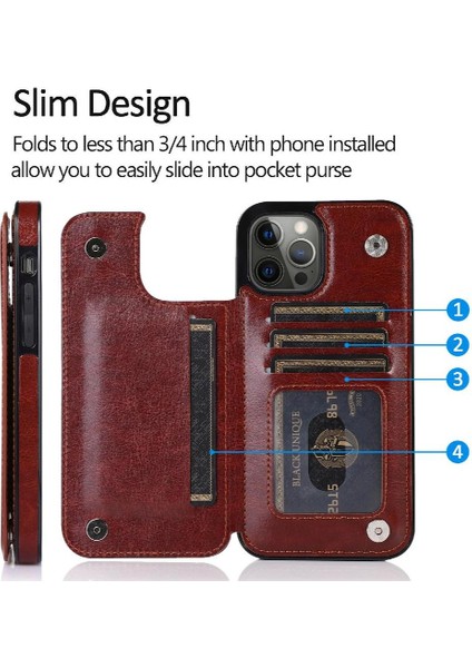 Kart Tutucu Toka ile IPhone 14 Pro Kart Yuvaları Pu Deri Için Cüzdan Kılıf (Yurt Dışından)