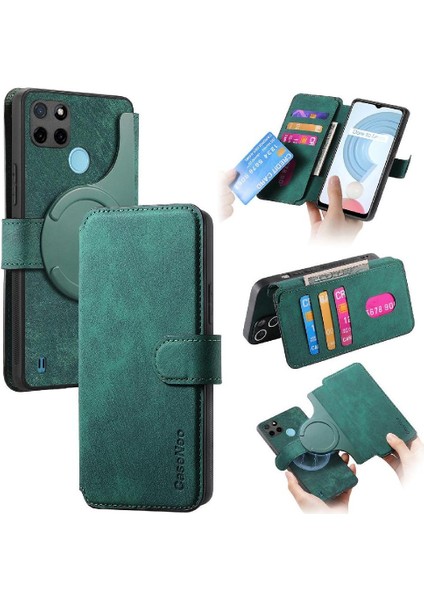 Realme C21Y Cüzdan Kart Standı Mıknatıs Koruyucu Malzeme Retro Için Flip Case (Yurt Dışından)