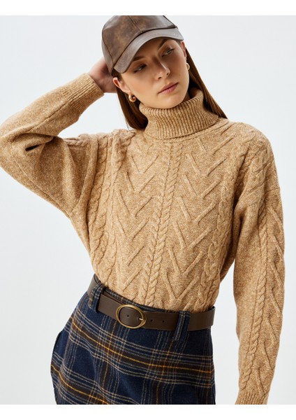 x Sima Tarkan - Uzun Kollu Saç Örgü Dokulu Balıkçı Yaka Triko Kazak