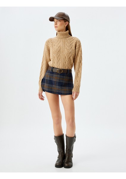 x Sima Tarkan - Uzun Kollu Saç Örgü Dokulu Balıkçı Yaka Triko Kazak fiyatları