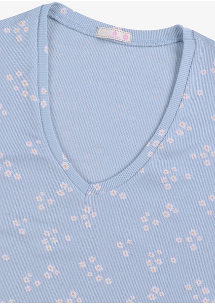 Kadın Kısa Kollu Pamuklu Fitilli Kaşkorse Pijama Takımı