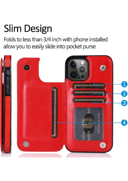 Kart Tutucu ile IPhone 14 Pro Max Pu Deri Kickstand Için Cüzdan Kılıf (Yurt Dışından)