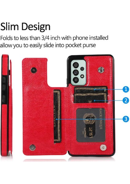 Cüzdan Kılıf Samsung Galaxy A73 5g Pu Deri Kart Yuvaları Çift Toka (Yurt Dışından)
