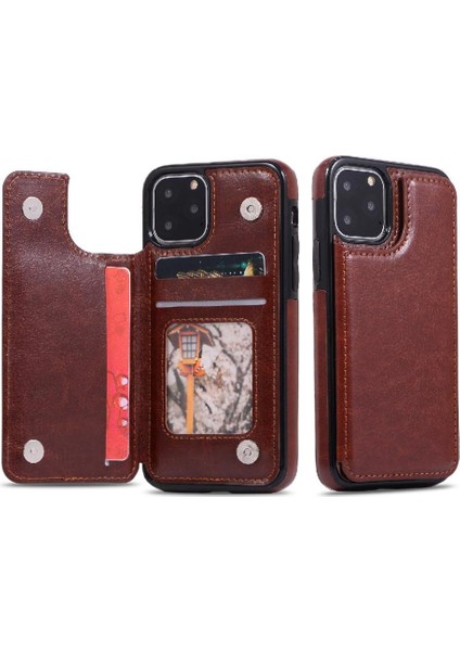Kart Tutucu Kickstand ile IPhone 11 Pro Max Pu Deri Için Cüzdan Kılıf (Yurt Dışından)